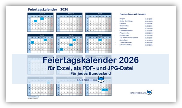 Feiertage 2026 – kostenlose Vorlagen und Feiertagskalender zum herunterladen