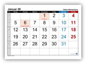 Monatskalender 2026 zum Ausdrucken - Kalenderlux