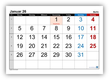 Monatskalender 2026 Berlin