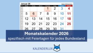 Monatskalender 2026 zum Ausdrucken - Kalenderlux