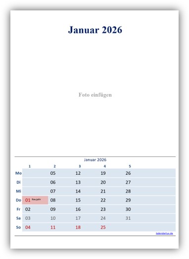 Fotokalender 2026 - Vorlage zum Ausdrucken