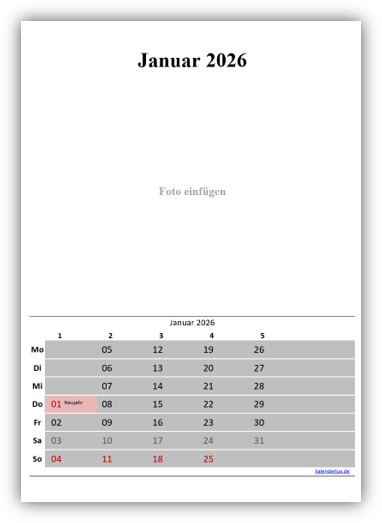 Fotokalender 2026 - Vorlage zum Ausdrucken