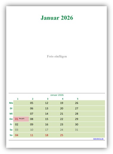 Fotokalender 2026 - Vorlage zum Ausdrucken