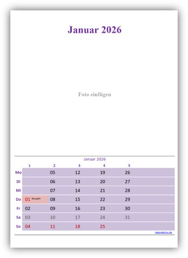 Fotokalender 2026 - Vorlage zum Ausdrucken