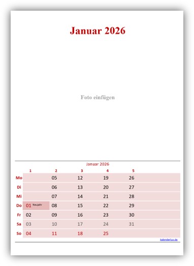 Fotokalender 2026 - Vorlage zum Ausdrucken