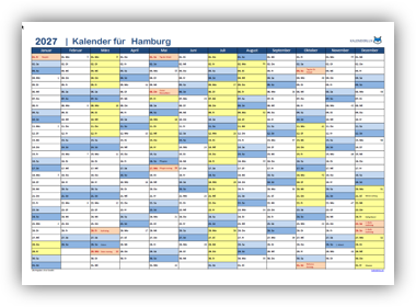 Jahreskalender 2027 Hamburg