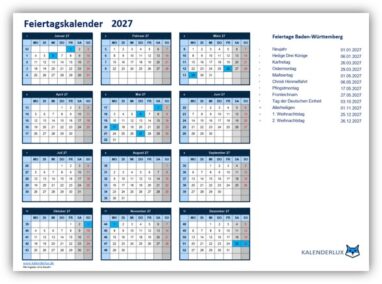 Feiertagskalender 2027